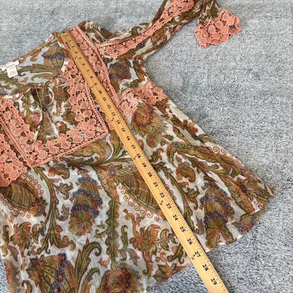 Sundance Womens Silk Top XL Paisley Crochet Trim Sheer Boho Fairy Romantic 20598 - Picture 7 of 9